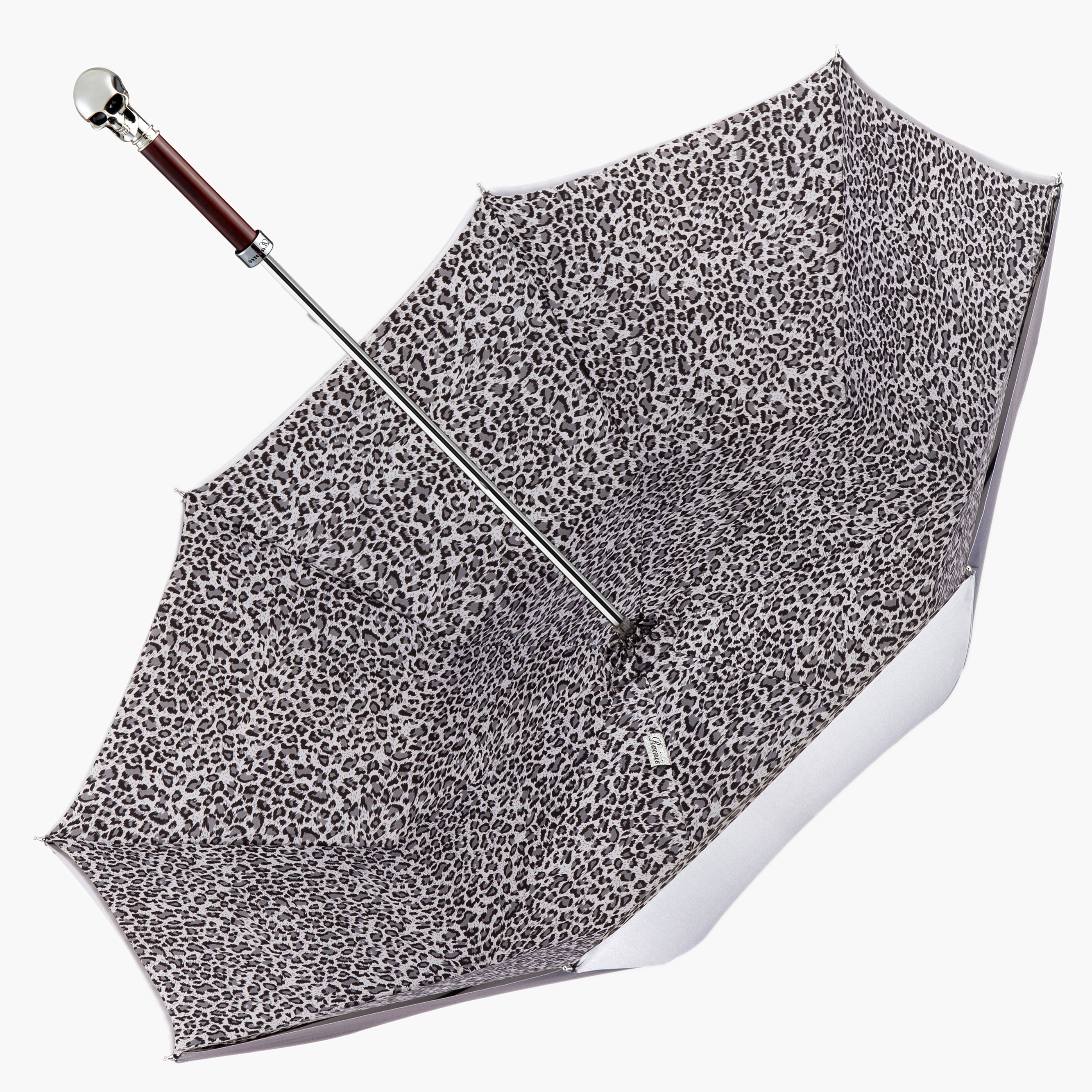 Grey leopard-print umbrella with long handle