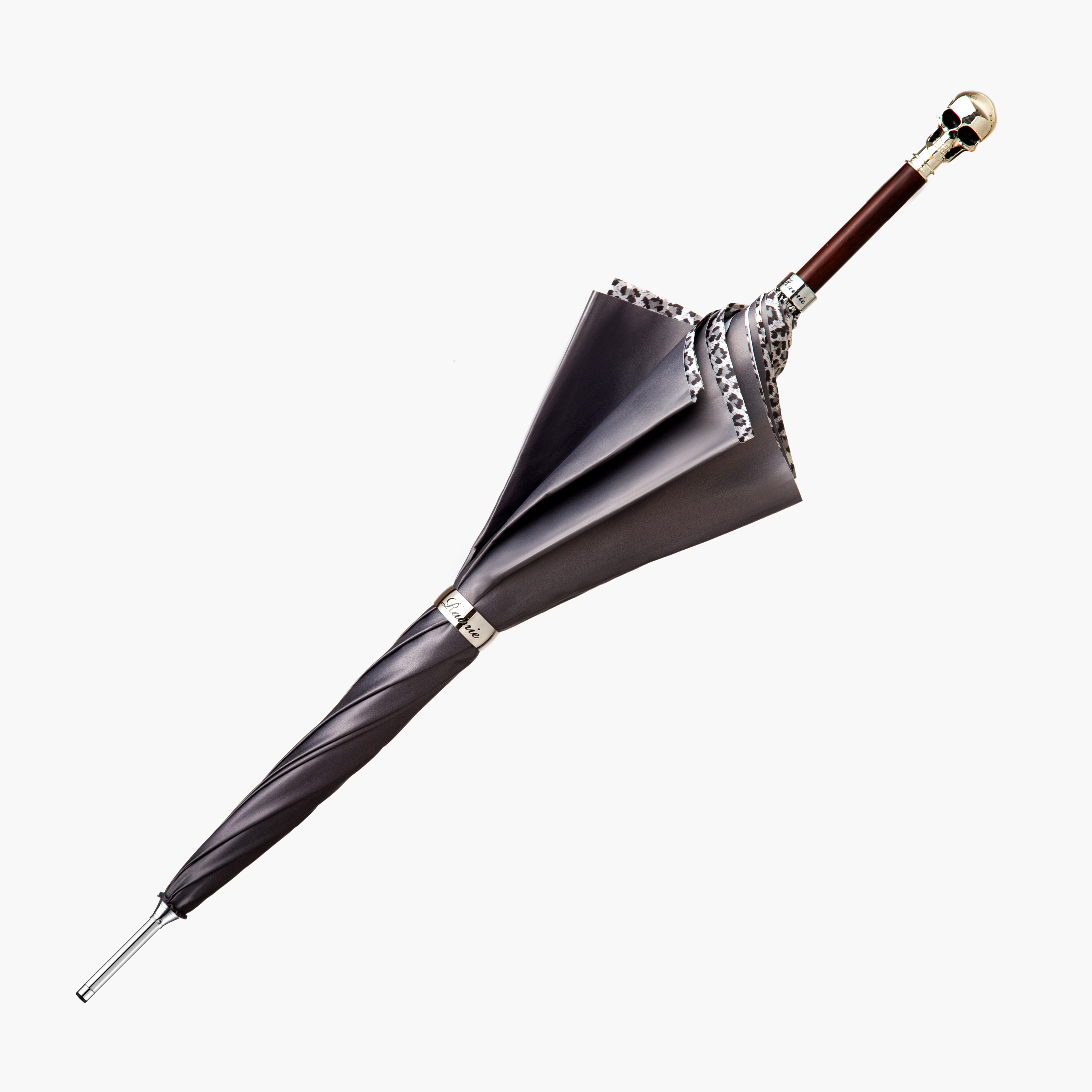 Grey leopard-print umbrella with long handle