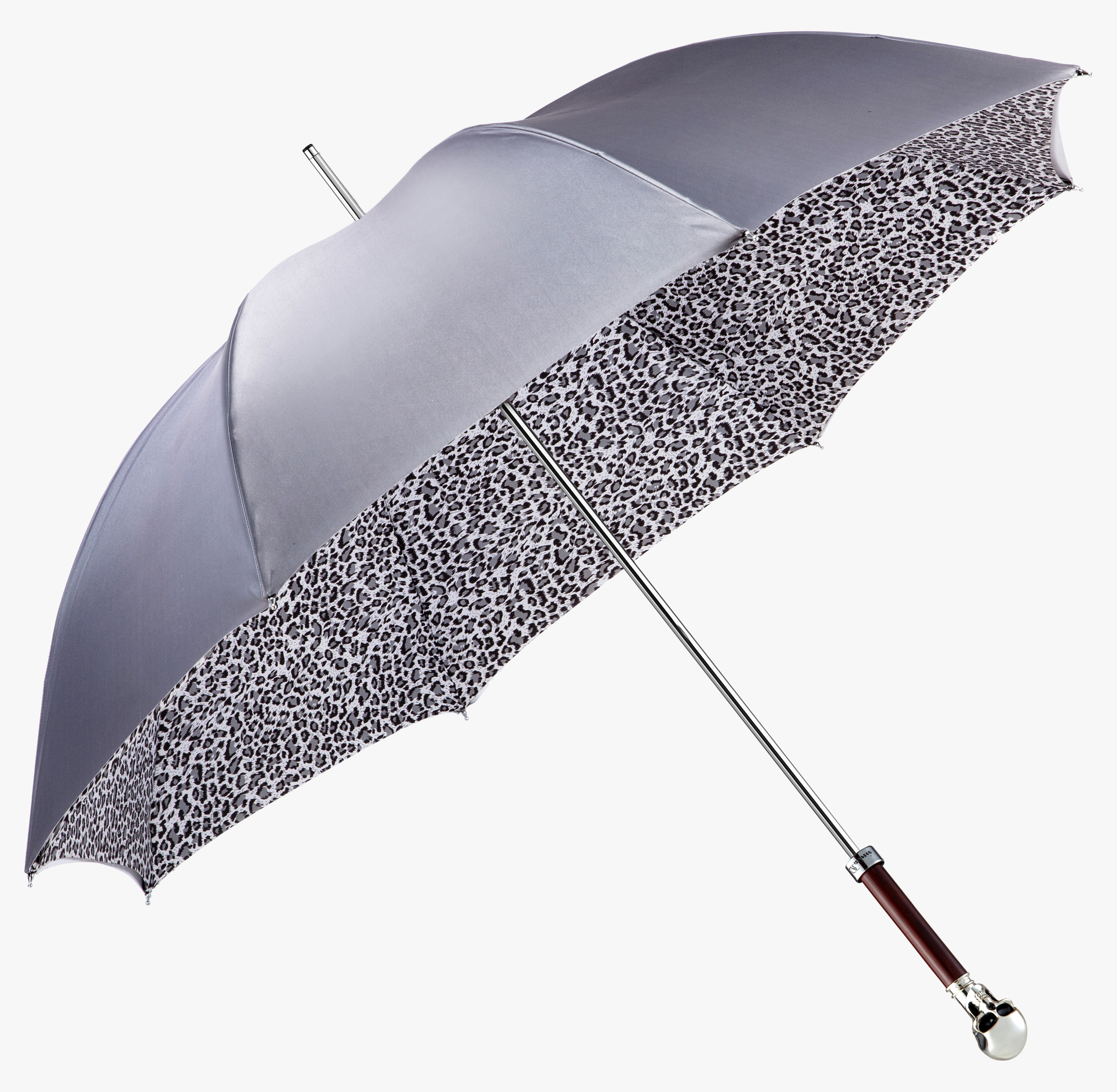 Grey leopard-print umbrella with long handle