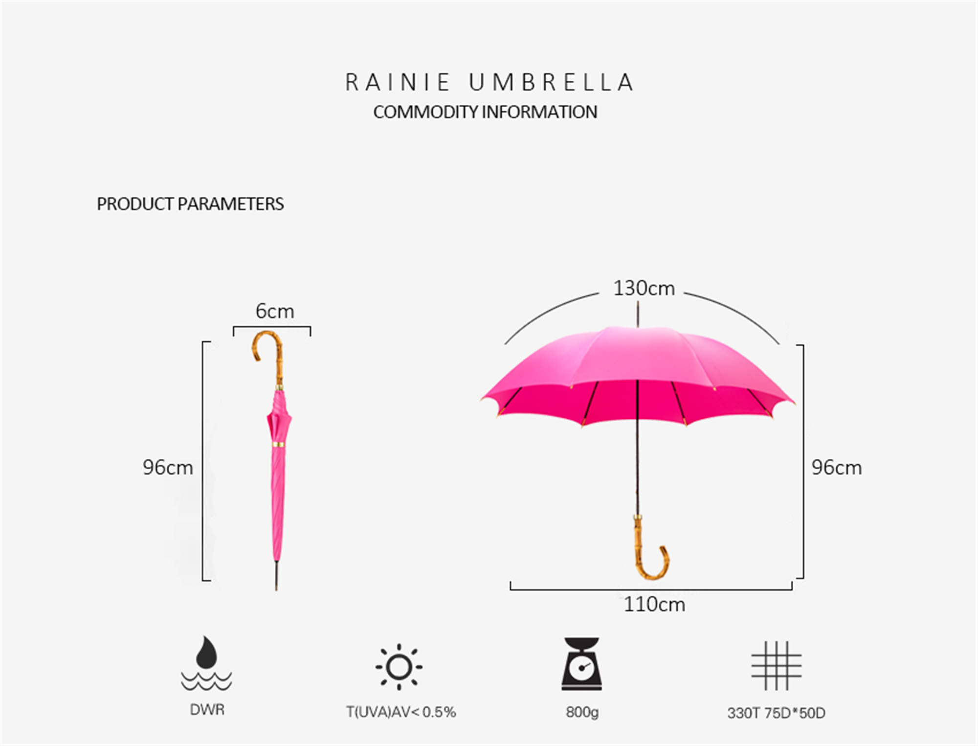 Curved bamboo umbrella with straight handle