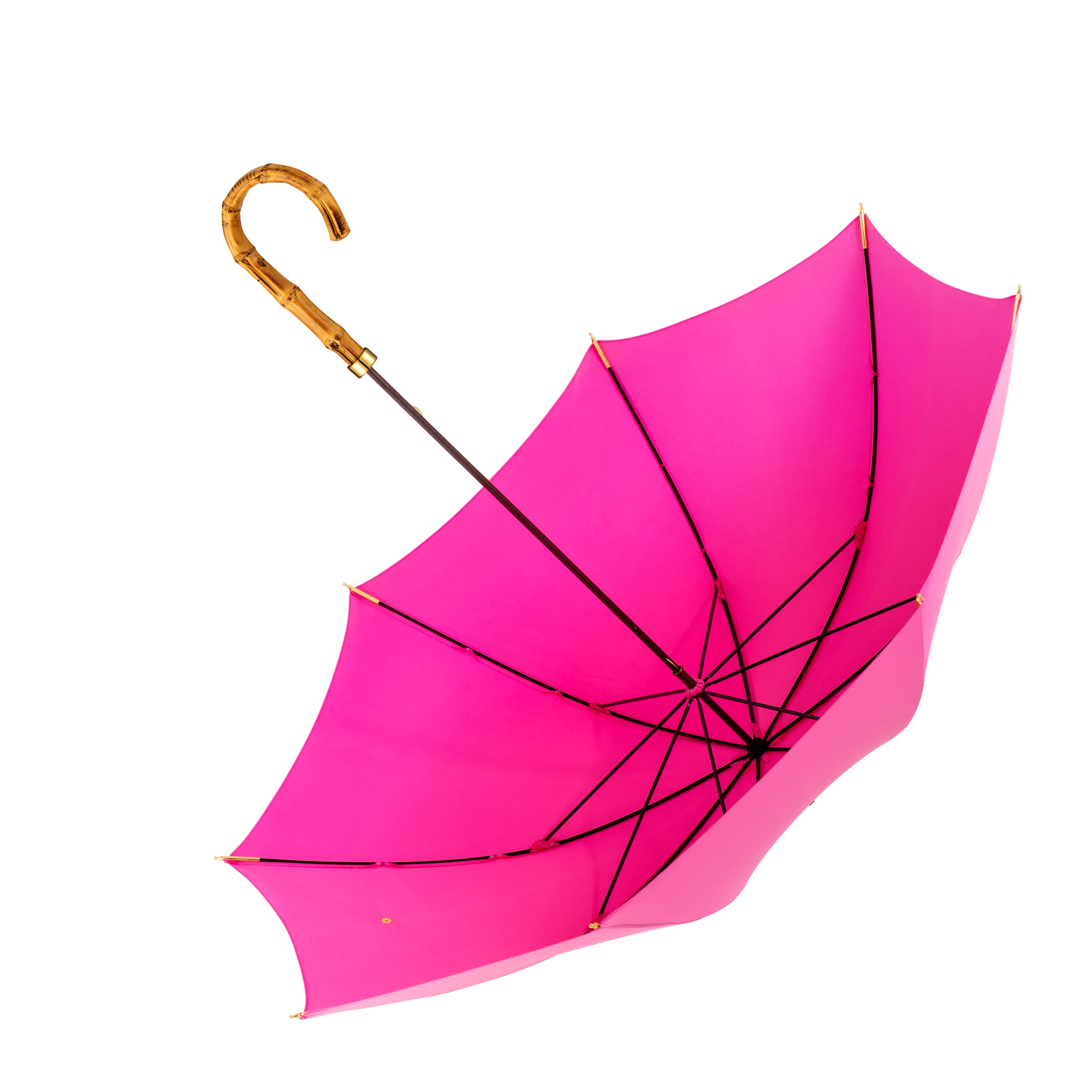 Curved bamboo umbrella with straight handle