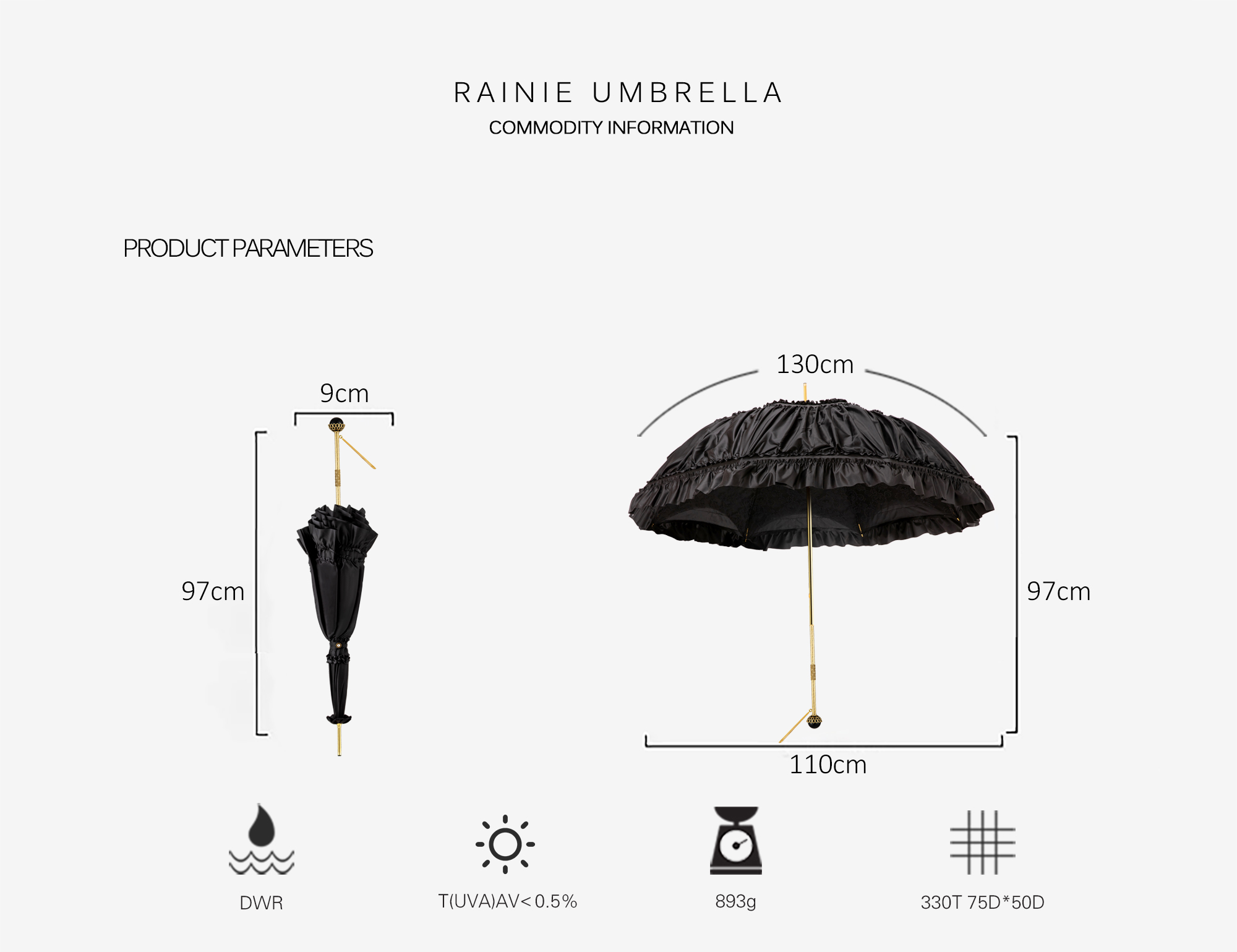 exquisite pearl double umbrella-Black snow princess