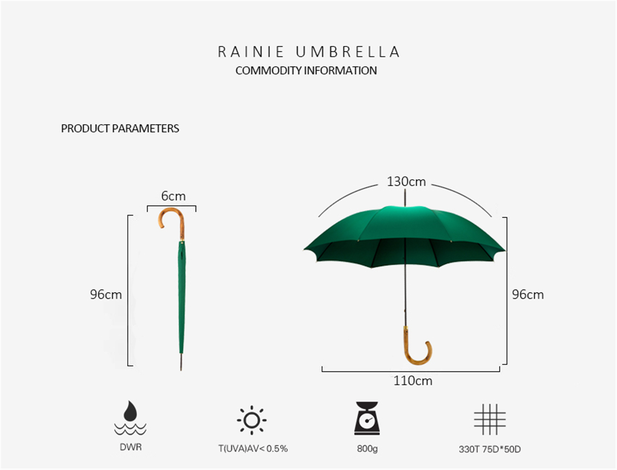 Curved vine umbrella with straight handle