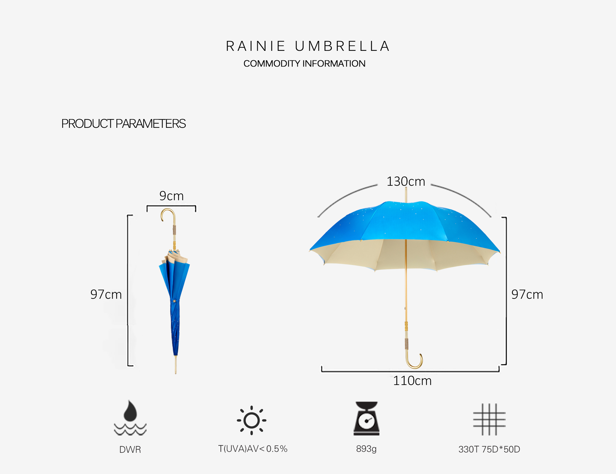 Duck beak smooth surface 3 circles carved double long handle umbrella