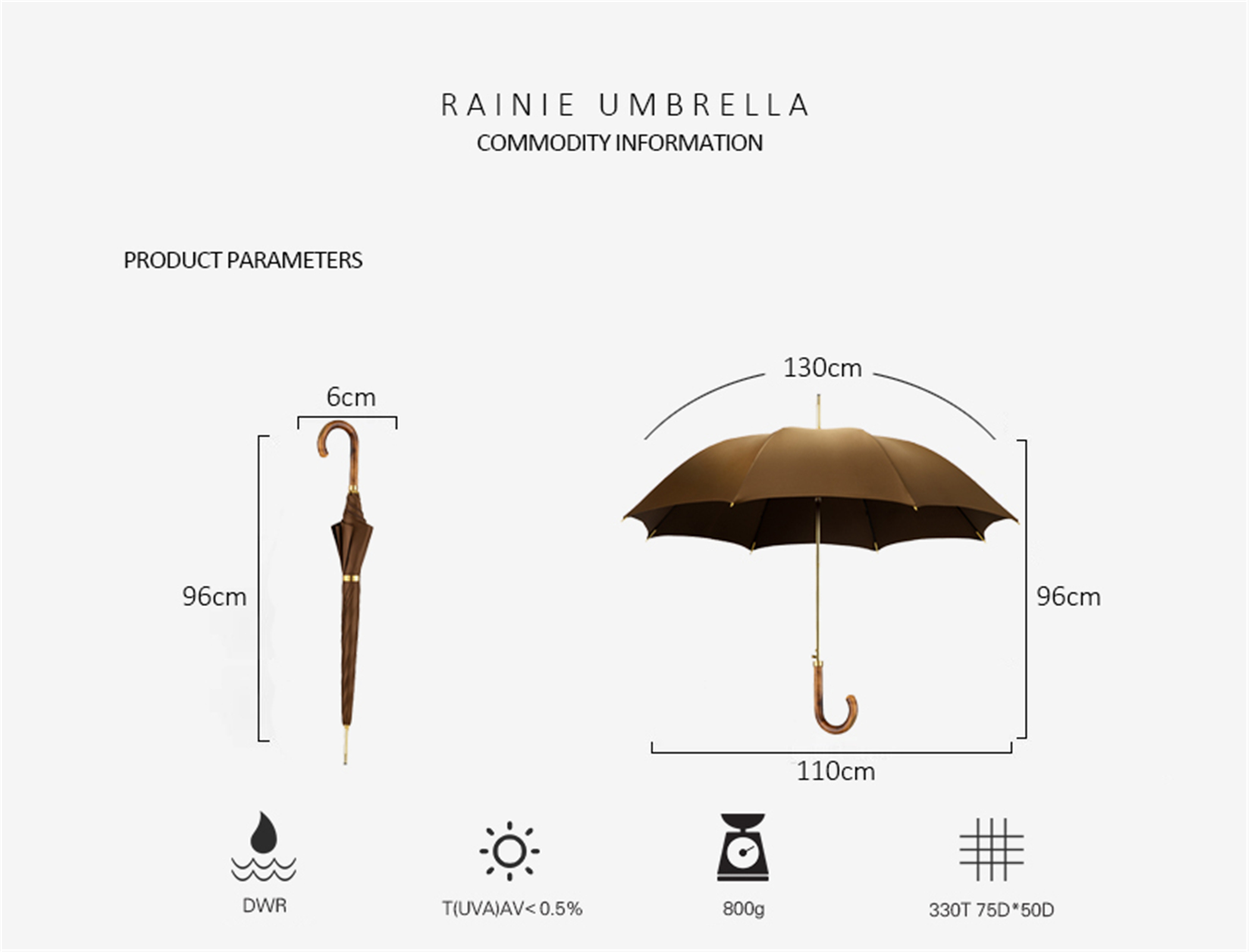 Maple umbrella with straight handle