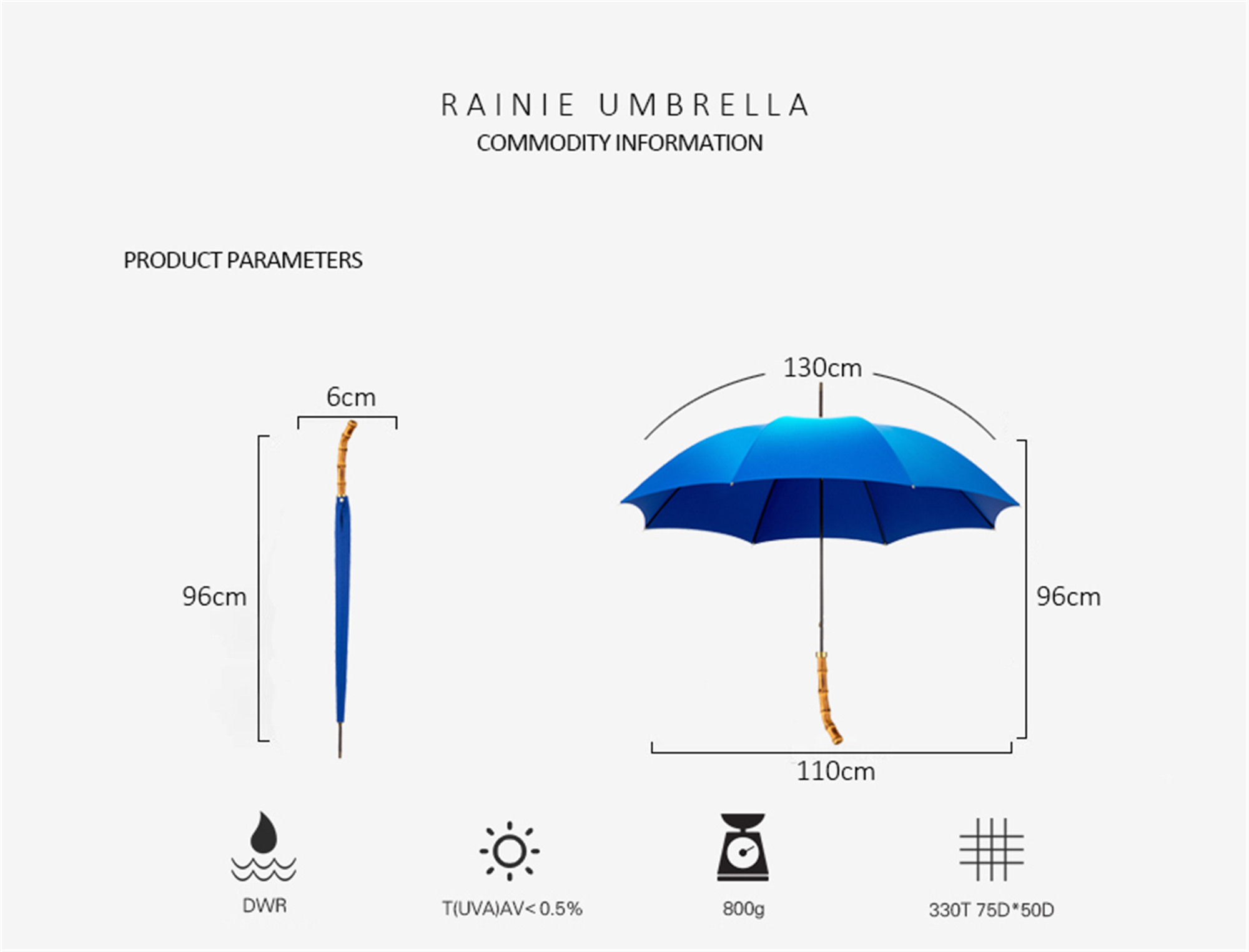 Thin straight bamboo umbrella