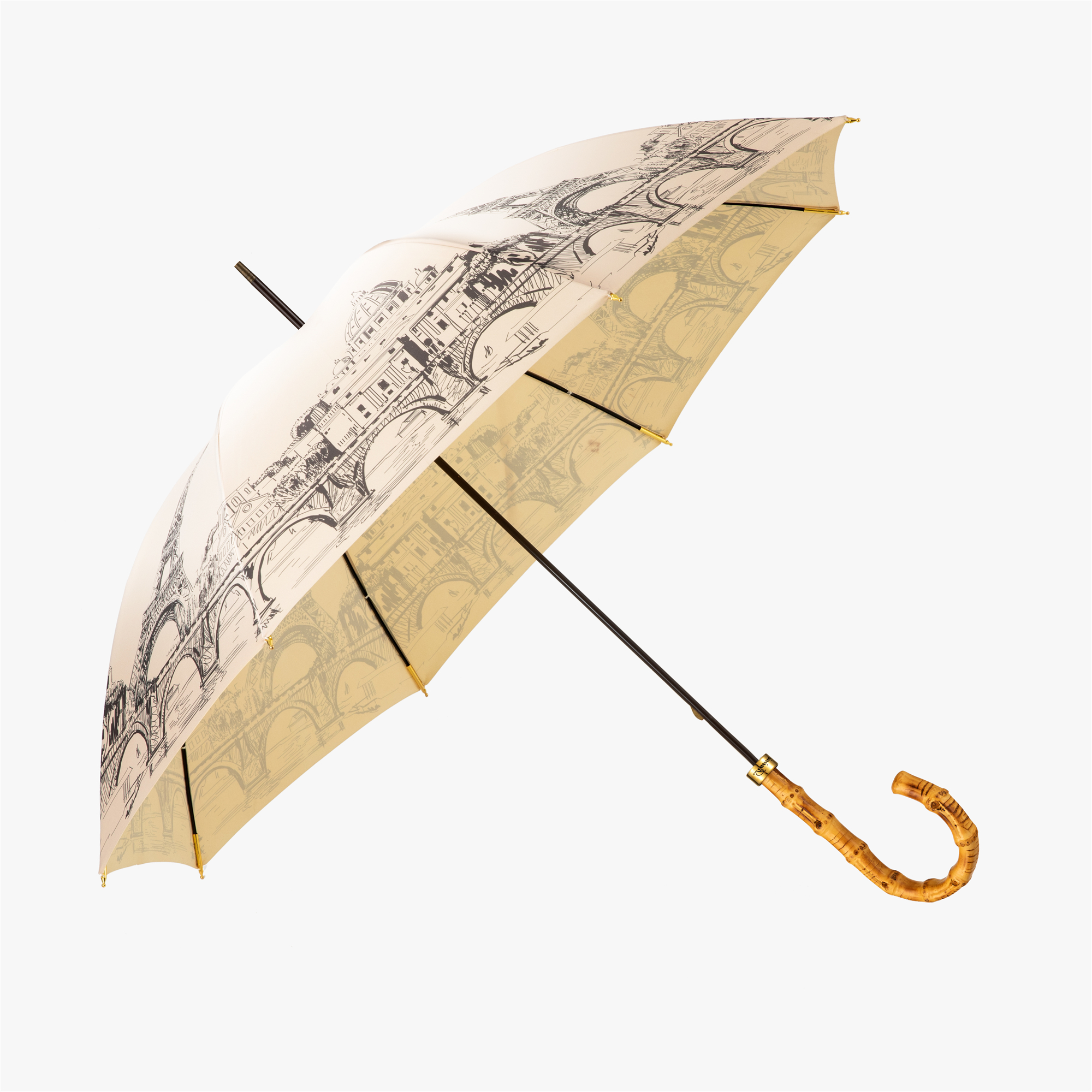 Thin curved bamboo umbrella with straight handle