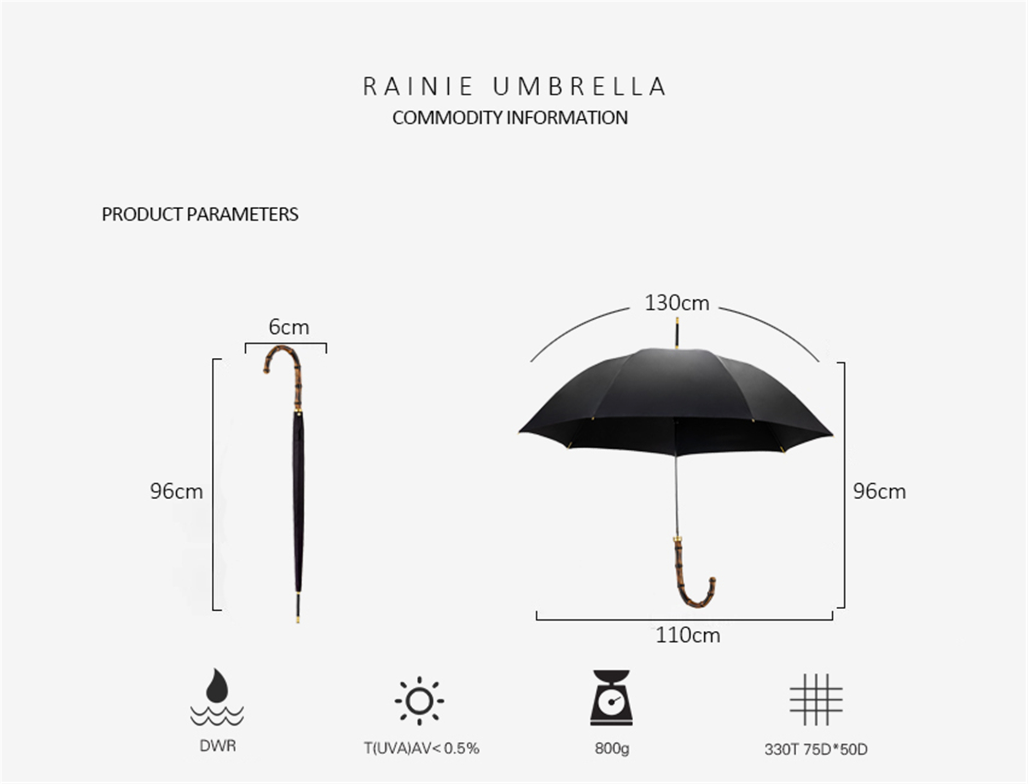 Thin curved vine umbrella with straight handle