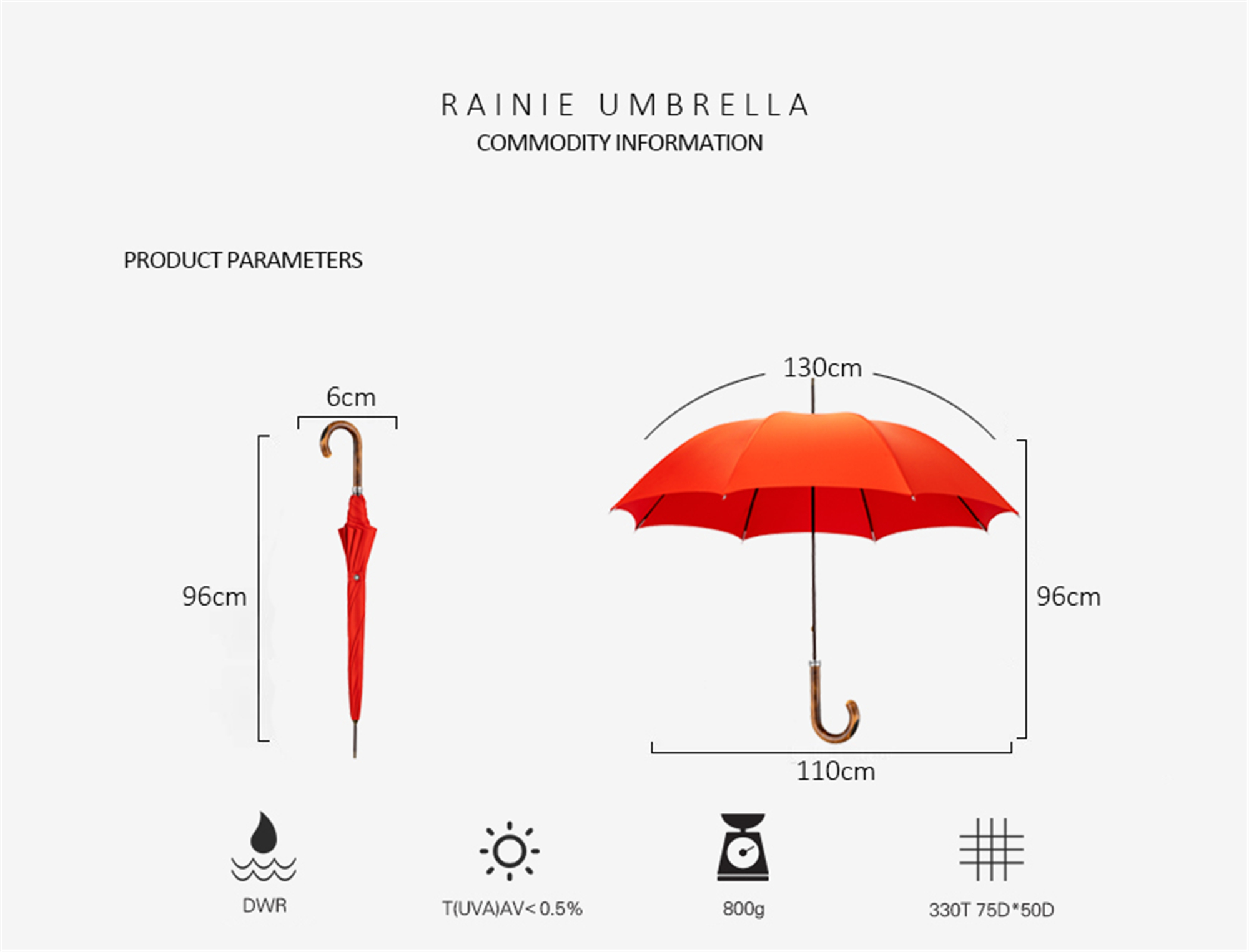 Maple curved umbrella with straight handle