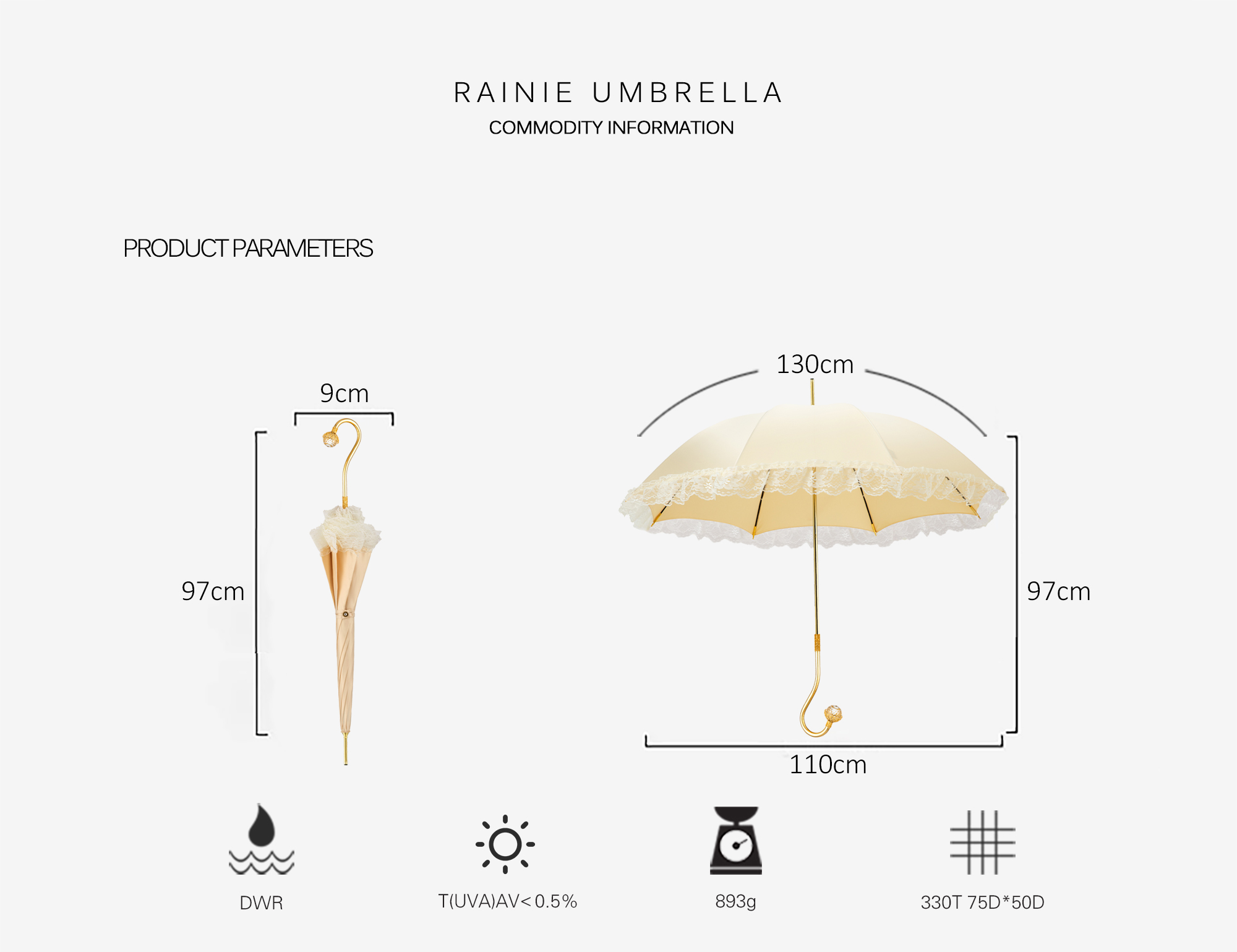 Exquisite crystal umbrella with long handle