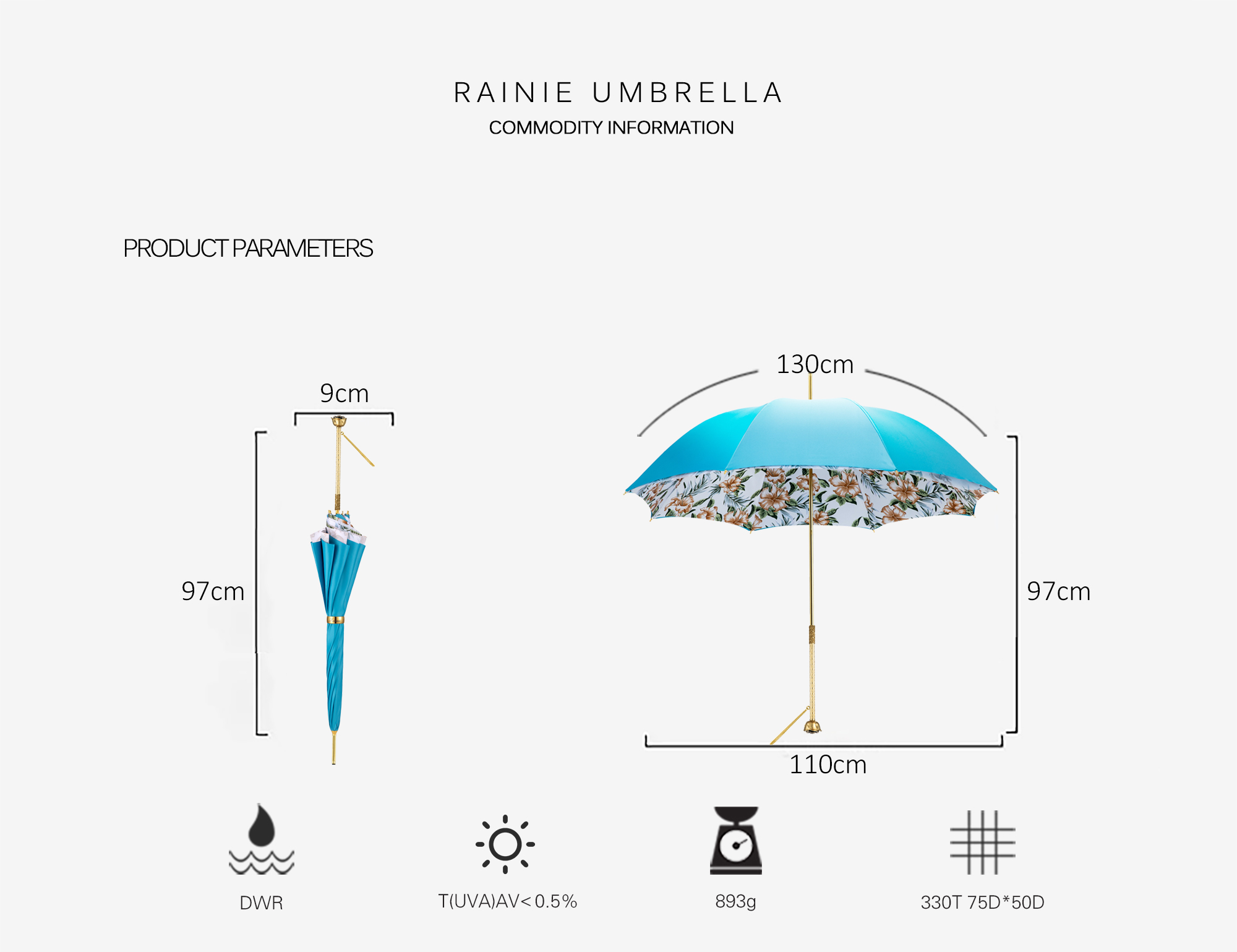 Double umbrella with rose straight handle