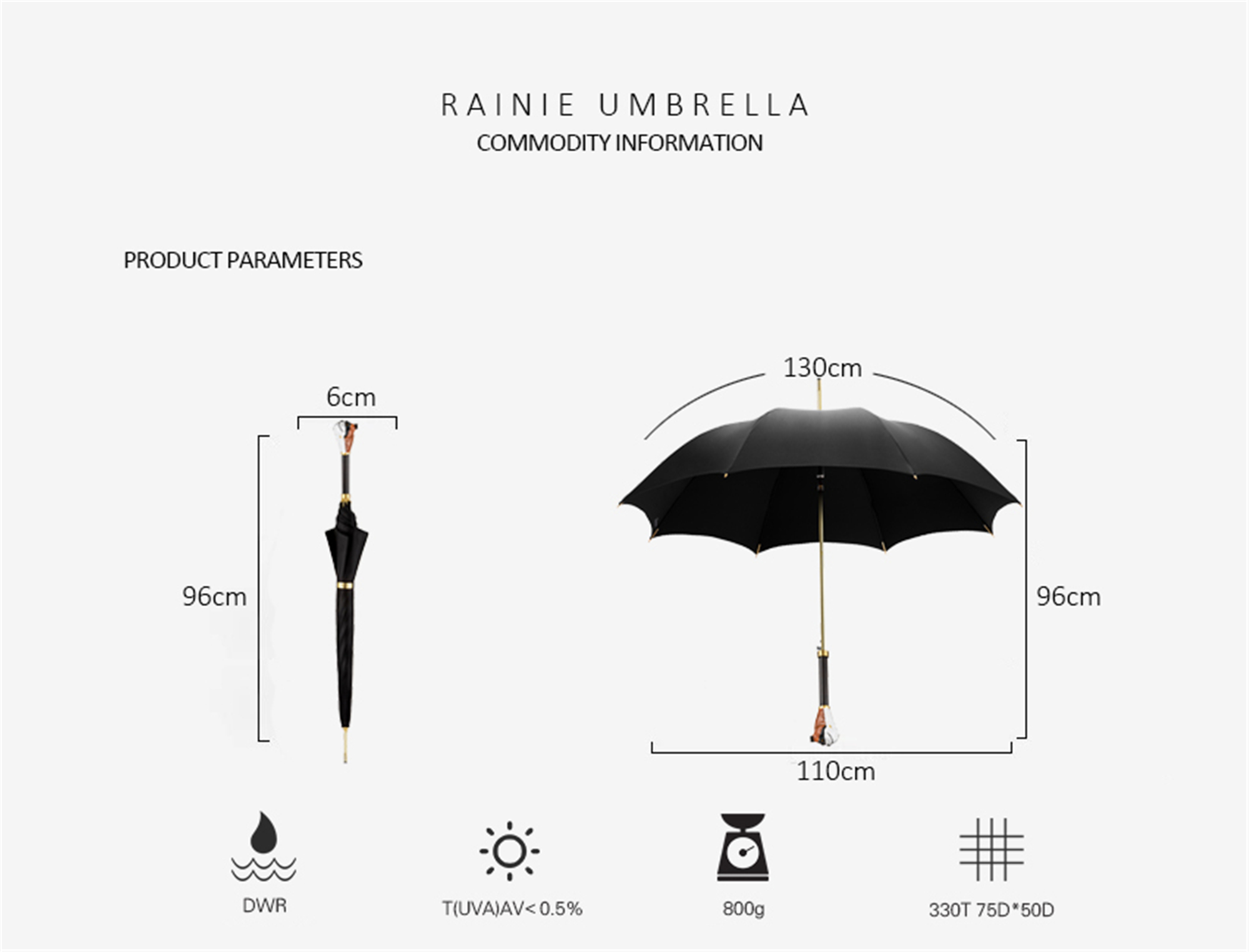 Bulldog umbrella with straight handle